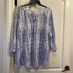 Como Blu Women Plus Size 3X Blouse Casual Sky Blue White Tunic Top